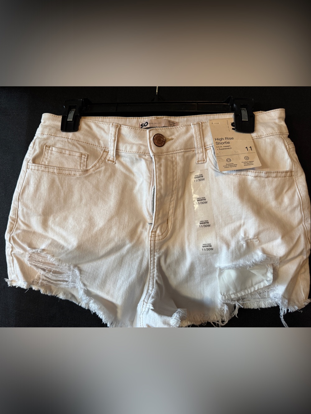 High-Rise Distressed White Denim Shorts - Size 11